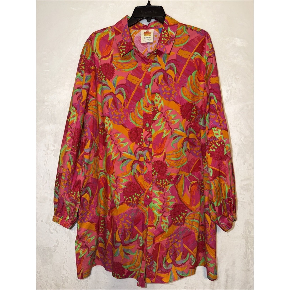 Farm Rio x Anthropologie Long Sleeve Printed Collared Shorts Romper XL Pockets